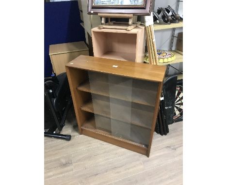 GLASS FRONTED BOOK CASE AND SHELF UNIT