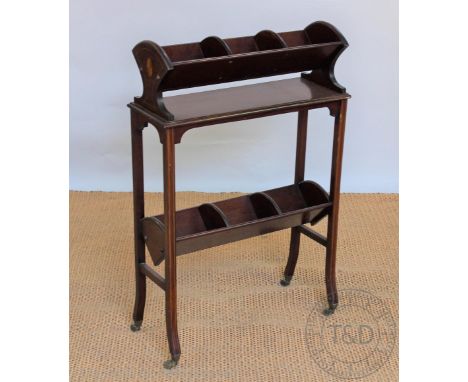 An Edwardian mahogany book trough, two tier, on slender square legs, 85cm H x 57cm W x 22cm   CONDITION REPORT:  Some general