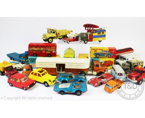 A large collection of assorted Dinky, Corgi, Matchbox, Lesney and other model vehicles to include a boxed B.M.C Mini police v