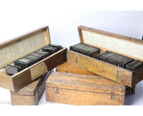 A selection of cased magic lantern slides of mechanical interest including vehicles, engines, components etc (5) 