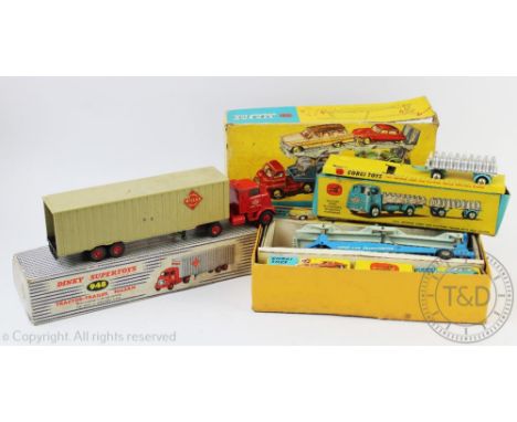 A Corgi Major Toys Gift set No.1 B, enclosing a 'Carrimore Car transporter, Plymouth Sports Suburban Station Wagon and a Morr