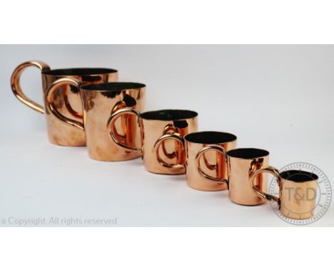 A part set of six 19th century graduated naval rum measures, each engraved with the military arrow, (the larger measure label