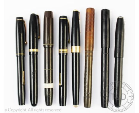 Eight assorted pens to include a Parker R 17 with a '14k' gold nib,  a Waterman's 515 NM, The Conway Stewart No.388, The De L