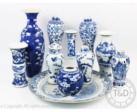 A selection of 18th century and later Chinese blue and white porcelain to include a large circular charger, 41cm diameter, a 