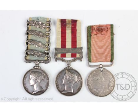 A Crimea Light Brigade medal group of three to Sergeant John Thornton 8th Hussars, comprising Crimea medal, officially impres