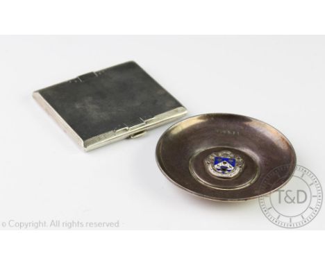 A George V silver Art Deco cigarette case, D Bros, Birmingham 1935, of square engine turned design with geometric motifs, 7.5