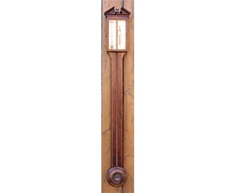 A 19th century mahogany and rosewood stick barometer, plate signed 'C A Canti Waranted', lacking central mercury tube, 96cm h