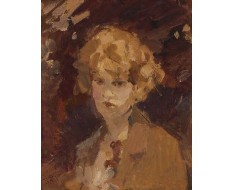 Isaac Israels (1865-1935) Portret van een dame olieverf op paneel, gesign. l.o., 30 x 25 cm. Provenance: A. Vles, Brussel. [1