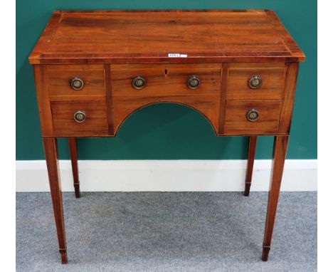 A George III crossbanded kingwood lift top dressing table, on tapering square supports, 77cm wide x 78cm high.