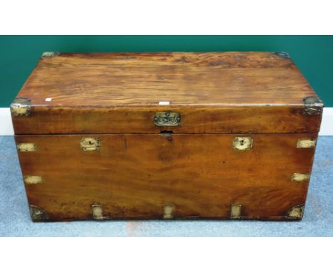 A Victorian metal bound rectangular camphor wood trunk, 103cm wide x 50cm high.