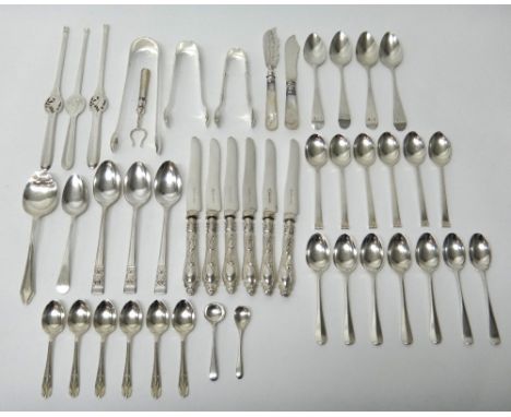 Silver table flatware, comprising; a set of six coffee spoons, Sheffield 1956, a set of six coffee spoons, Sheffield 1960, fi