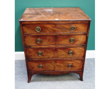A small George III mahogany chest of four long graduated drawers, with splayed bracket feet, 74cm wide x 84cm high.