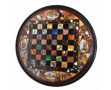 A 19th century circular micromosaic table top, signed in paint to the underside 'E. Tombini, 74 Piazza Si Spagra, Roma', on l