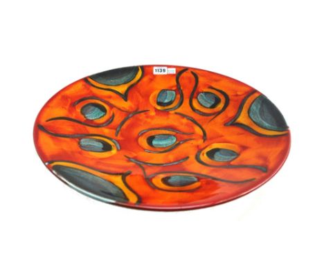 A modern Poole pottery charger, 'Living Glaze', 'Peacock' pattern from the Delphis range, 42cm diameter, boxed.