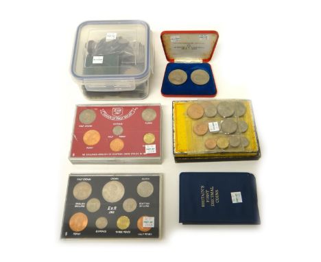 A collection of British and foreign coins, including; crowns, comprising;  1935, two 1951 with boxes, three 1953, two 1960 an