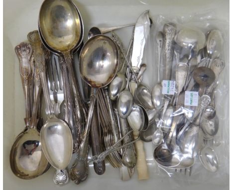 A quantity of silver table flatware, including a Scottish sauce ladle, Glasgow 1827, four teaspoons, Sheffield 1894, four cof