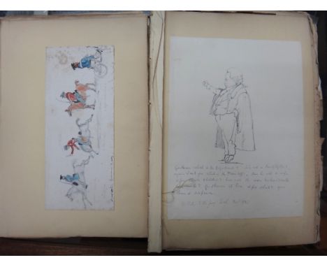 SKETCH BOOK - mostly pencil and pen & ink sketches on approx. 100 leaves, loose in old boards, 4to. ca. 1840s/50s  *  an enga