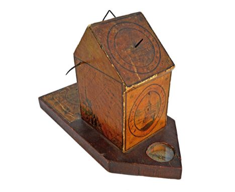 A Johann Gutle wooden polyhedral sundial, Nuremberg, late 18th century, signed J.C.Gutle Mech. Norimb. fecit.cxc, the shaped 