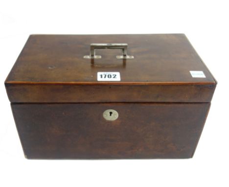 An early 19th century fruitwood rectangular tea caddy, with twin lidded interior, 29cm wide x 16cm high.