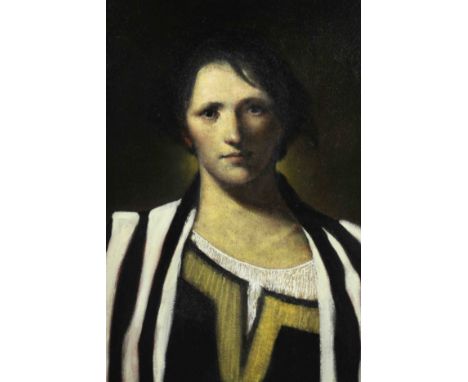 Ray Donley (American b.1950), Woman in Striped Cloak, oil on canvas, signed and dated 2004 verso. H.78 W.61cm. 