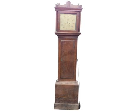 George Suggate, Halesworth. A 19thC longcase clock, the square dial with subsiduary date and Roman Numerals, an 8 day four pi