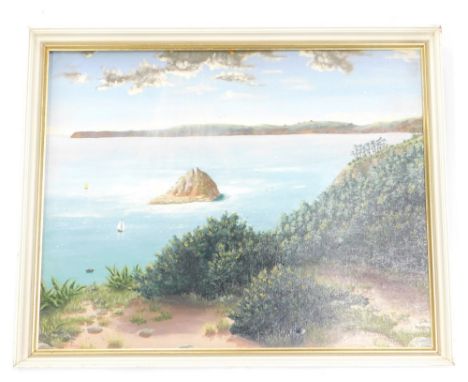 Frederick Chaplin Smith (b1926). Seascape, Thatcher Rock Torbay, oil on board, signed, 41cm x 48cm.