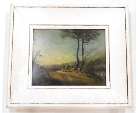 R. Methuen (20thC School). Drovers, oil on canvas, attributed verso, 19cm x 23cm.