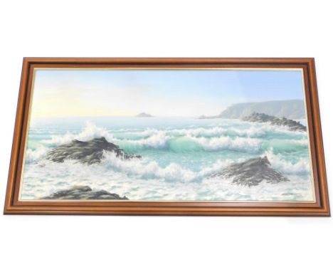 Frederick Chaplin Smith (b1926). Seascape, rough seas, oil on board, signed and dated (19)68, 44cm x 91cm.