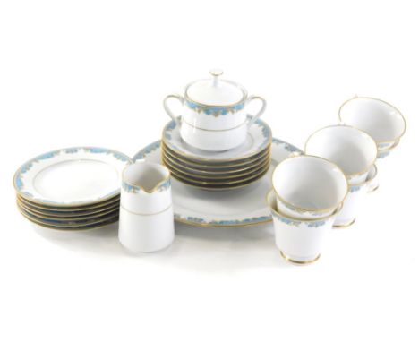 A Noritake Oberlin pattern part tea service, to include serving plate, 26cm diameter, cups, saucers, lidded sugar bowl, etc. 