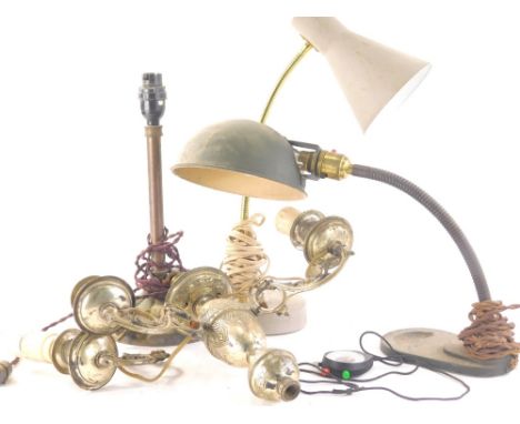 Various lighting, an Anglepoise desk light, another, table lamp with Bakelite fitting, 35cm high, etc. (a quantity)WARNING! T