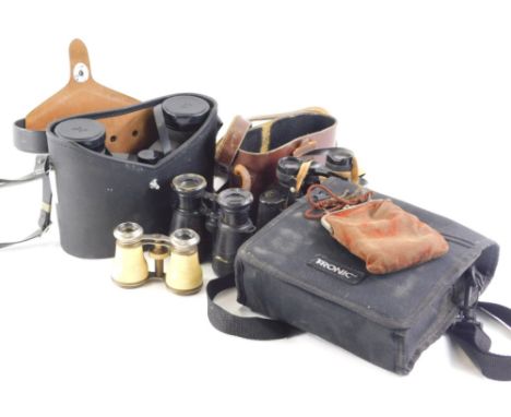 Various vintage binoculars, Imperator coated lens binoculars, 12cm high, others, Tronic, etc. (a quantity)