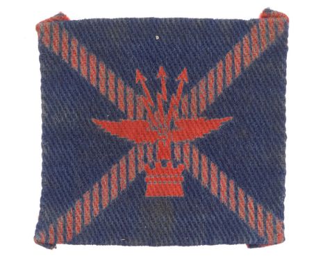 585 (Edinburgh) Field Squadron Royal Engineers cloth formation sign badge circa 1947-50.  Red Ordnance device printed on red 