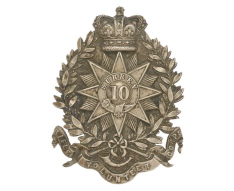 10th (Bermondsey) Surrey Rifle Volunteer Corps Victorian shako plate badge circa 1860-80.  Good scarce die-stamped white meta