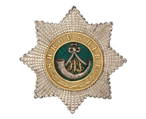 King's Shropshire Light Infantry KSLI Officer's forage cap badge circa 1881-97.  Fine die-stamped facetted silvered star moun