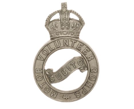 Motor Volunteer Corps Edwardian cap badge circa 1903-06 .  Good scarce die-stamped white metal crowned MOTOR VOLUNTEER CORPS 