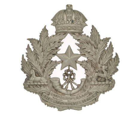 5th (Airdrie) VB Cameronians (Scottish Rifles) Victorian helmet plate badge circa 1887-92.  Good scarce die-stamped white met