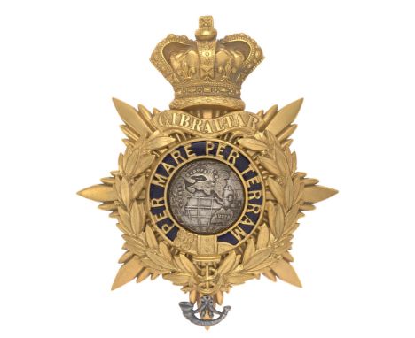 Royal Marine Light Infantry Victorian RMLI Officer's helmet plate badge circa 1878-1901.  Good scarce crowned star mounted wi
