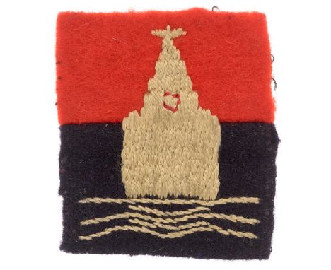 96th AGRA (Army Group Royal Artillery) cloth formation sign badge.  Good scarce white Liver Building Tower on waves symbolisi