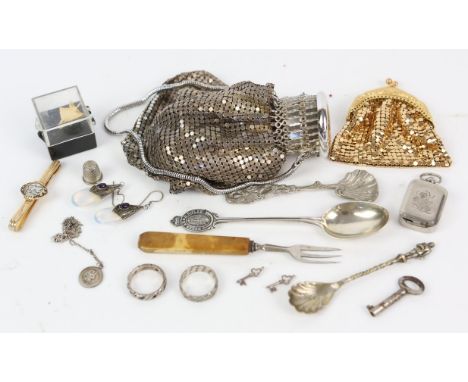 Selection of silver and costume jewellery, including three rings, a St Christopher pendant on a fine chain, a circular pendan