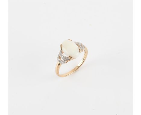 9ct gold opal ring with diamond set shoulders 2.74 gramsCondition Report:  Overall in good condition with no obvious damage f