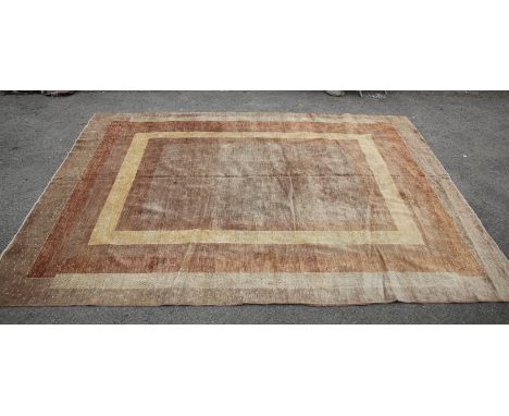 Contemporary geometric pattern carpet with shades of brown,  412 x 305, and a pale Persian style runner, 293 x 79 cm (2)