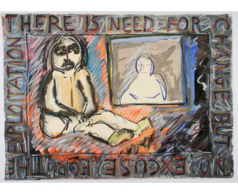 Kip Gresham (b.1951), There is need for change but no excuse for the explotation, mixed media, 58 x 80cm.Condition Report:  l