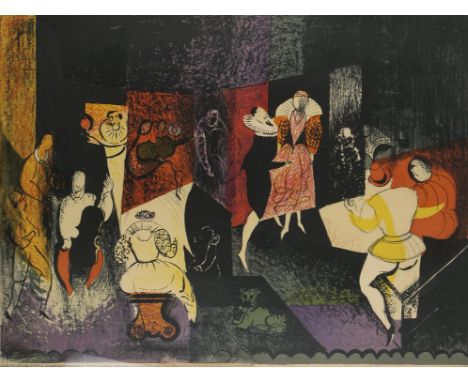 § John Piper (British 1903-1992). Elizabethan Dance, colour lithograph, published by J. Lyons & Co Ltd, 73 x 98cm. Framed and