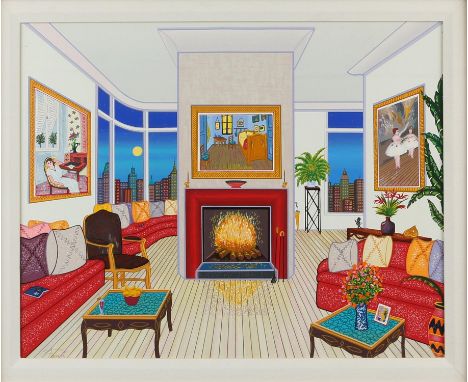 Fanch Ledan (b.1949), Interior with three masterpieces, serigraph on canvas, numbered on reverse, 40 x 51cm. FramedCondition 