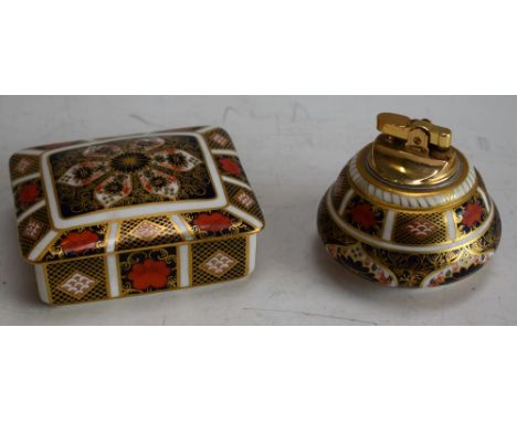 A Royal Crown Derby 1128 pattern rectangular trinket box and cover, printed and painted marks, first quality; an 1128 Old Ima