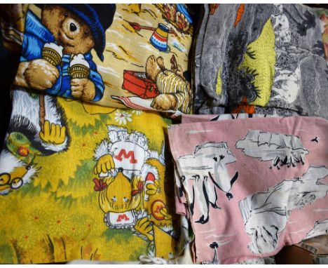 Textiles - vintage nursery Paddington Bear curtains; a vintage The Wombles bedspread; 1950's fabric, elephants and penguins