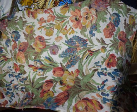Textiles - a large pair of Sanderson vintage linen curtains, Salad Days; another pair similar