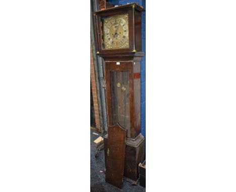 A George III oak longcase clock, for restoration, the chapter ring inscribed Wainwright, Bunny