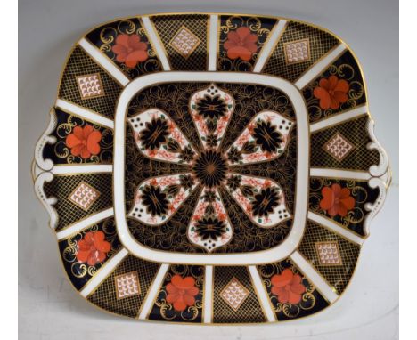 A Royal Crown Derby 1128 pattern shaped square bread and butter plate, first quality