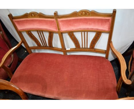 A late Victorian mahogany and marquetry chair back sofa, c.1890